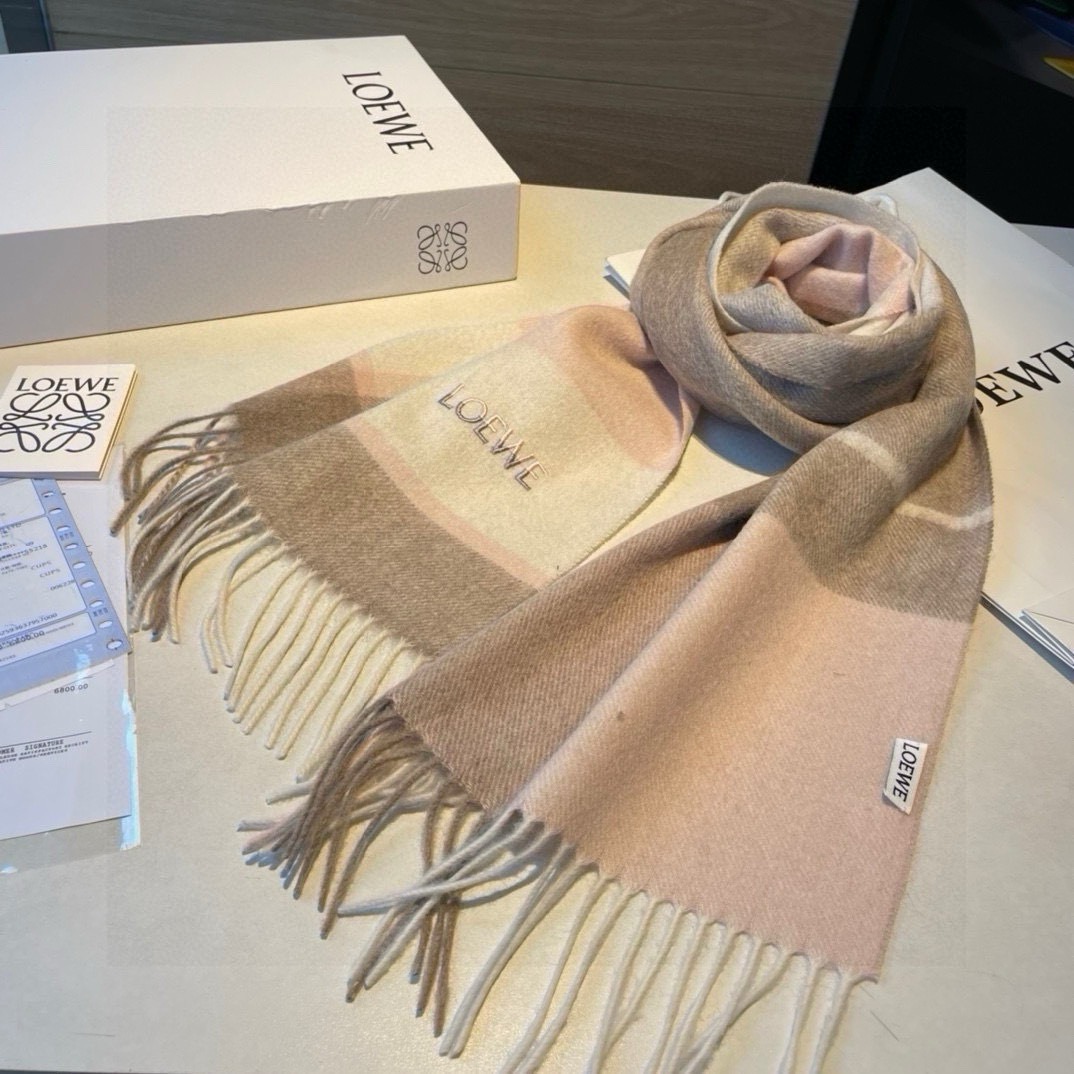 Loewe Cashmere Scarf Check Gray For Women 180cm