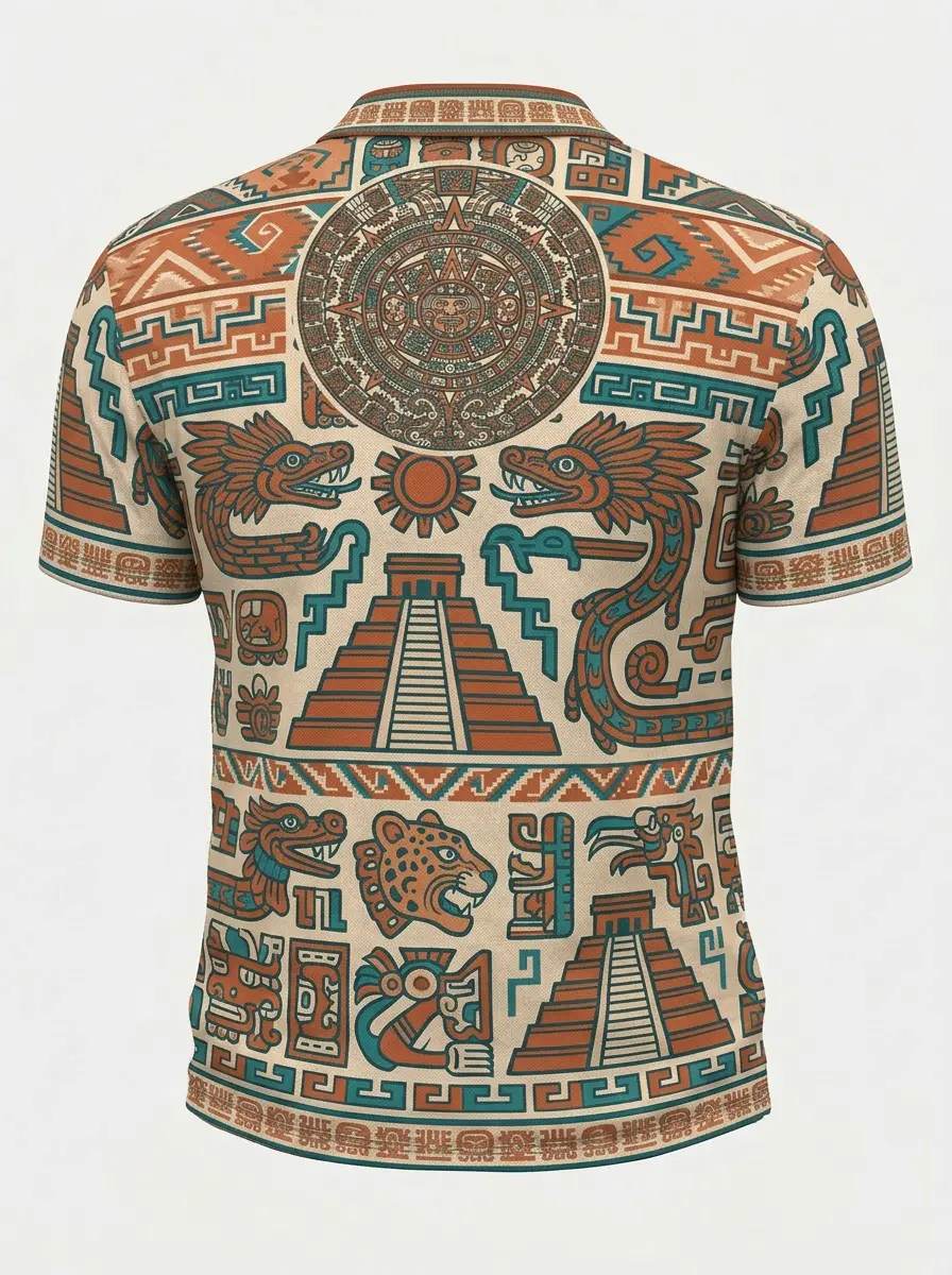 Moisture Wicking Golf Polo 3D Aztec Mayan Tribal Button Short Sleeve Golf Polo Shirt