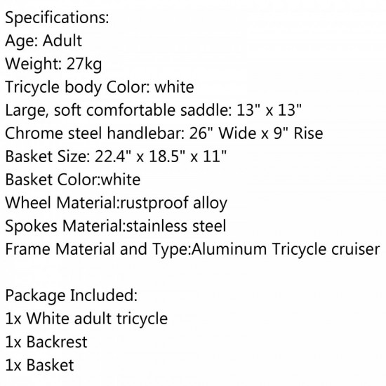 White 7-Speed 24″ With Basket 3-Wheel Tricycle 3 Wheeled Trike Bicycle Cruise Bike Bicycle