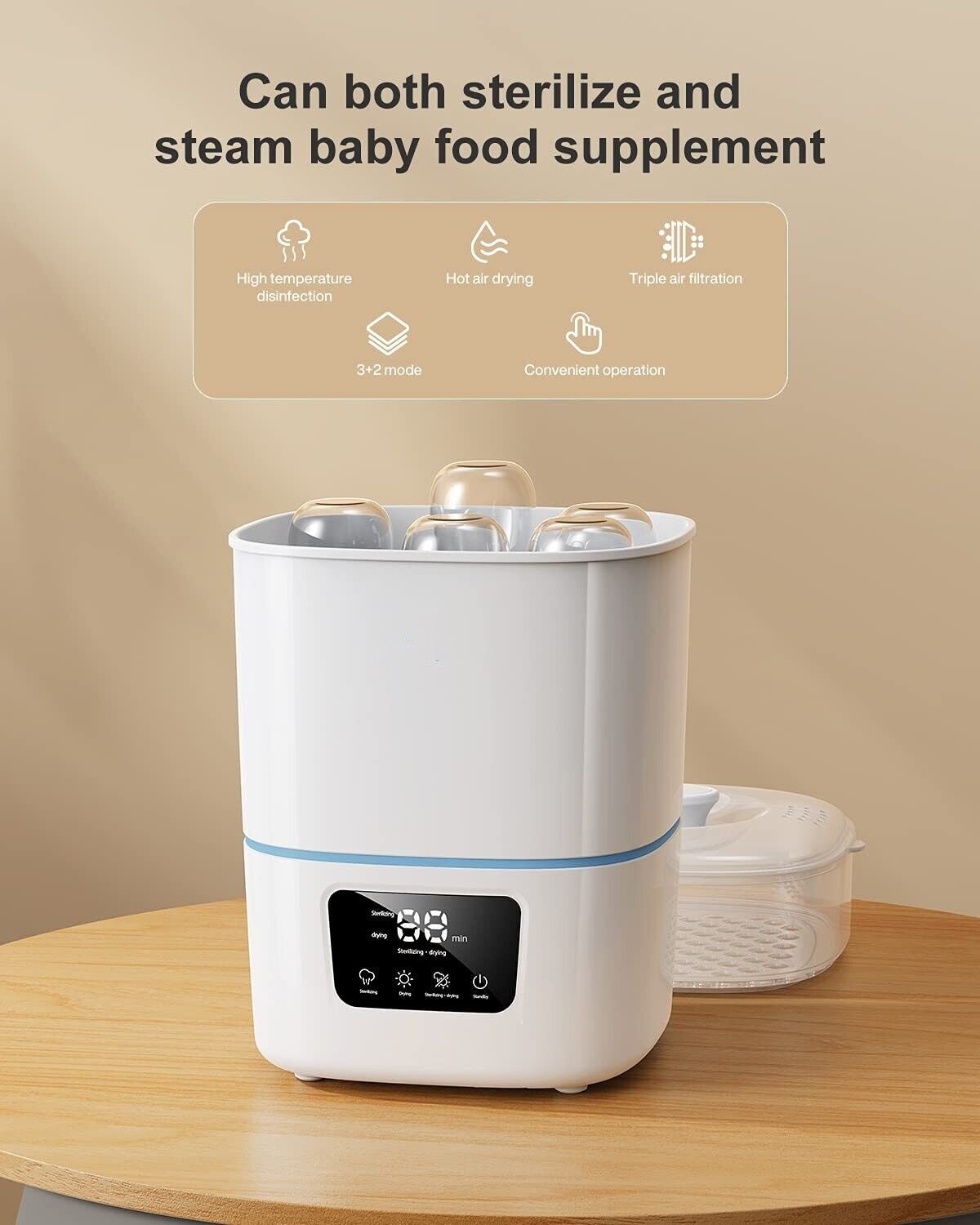 2026 Luxury 3-In-1 Baby Bottle Steam Sterilizer And Dryer With LCD Screen