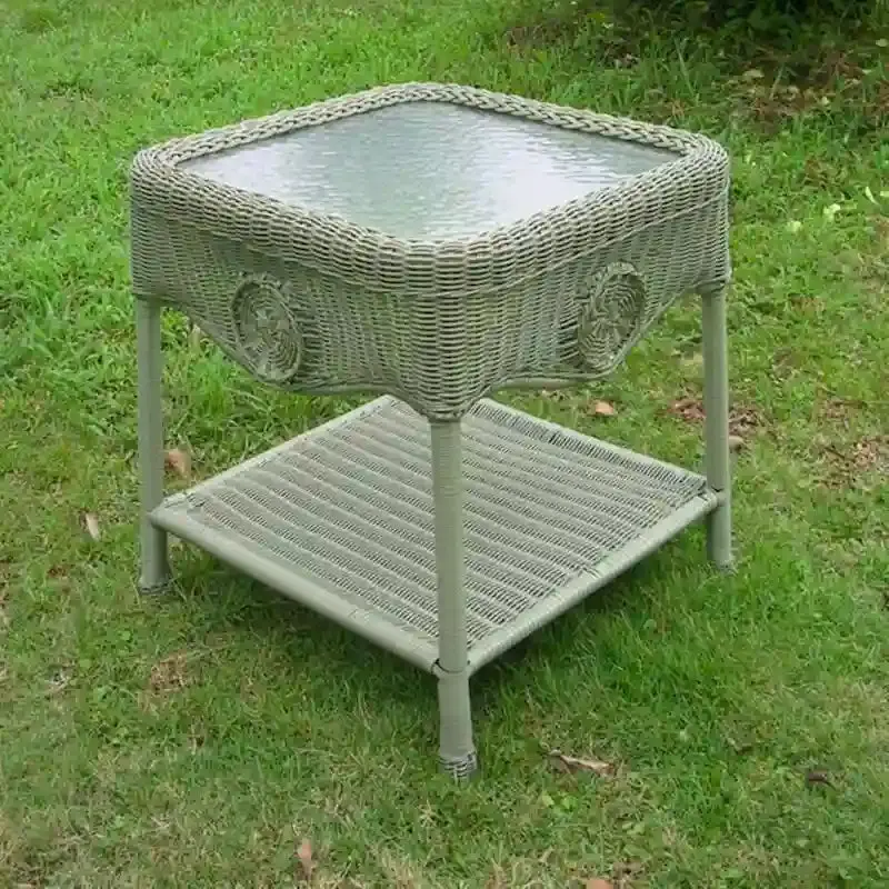 Riviera Resin Wicker Side Table – 18″ All-Weather Patio Accent Table