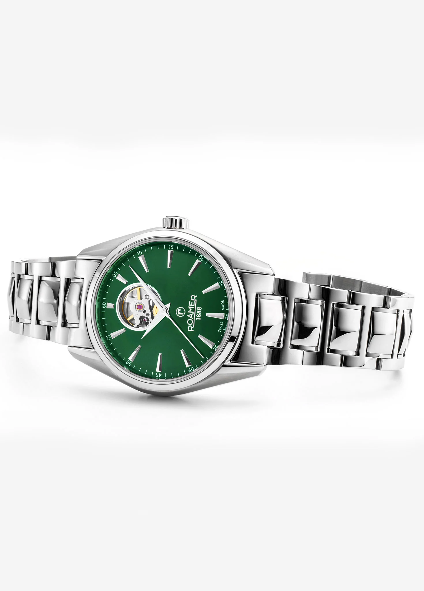 Searock Master 42 mm Automatic Three-Hand Date Green Sunray Dial Silver Bracelet Sapphire antireflection glass  Stainless Steel swiss watch