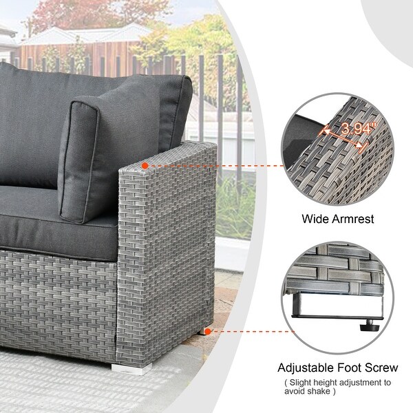 HOOOWOOO 8piece Patio Furniture Set Wicker Sectional Sofa with Fire Pit Table