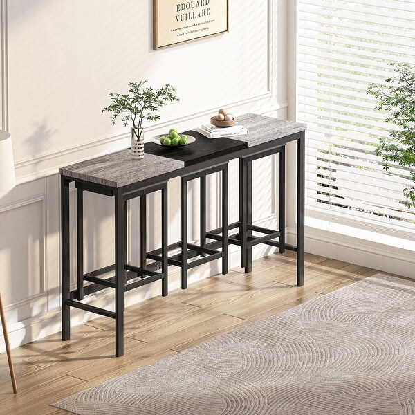 4 Pcs Kitchen Dining Table Set with 1 Table and 3 Stools,Hanging Stool Design,60.24