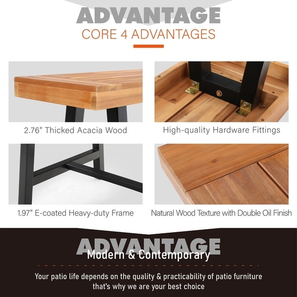 2Piece Patio Wooden Dining Set,1 Wooden Table and 1 Wooden Bench
