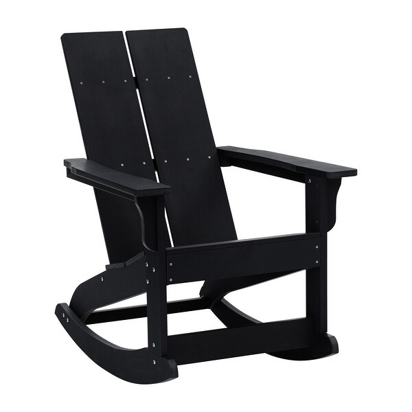 2 Modern Dual Slat Poly Resin Adirondack Rocking Chairs with Side Table