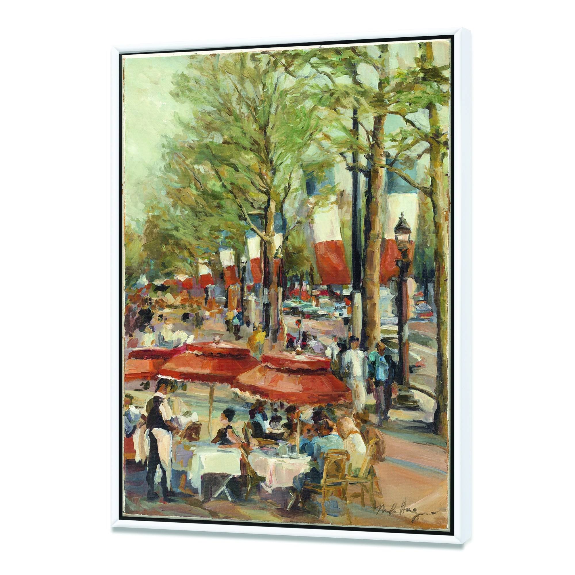 Designart &Lunch on The Champs Elysees Paris& French Country Framed Canvas - Green - 34 in. Wide x 44 in. High - White