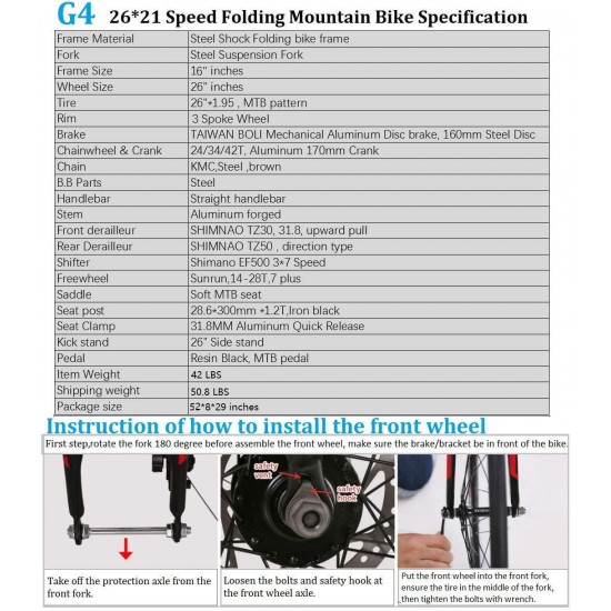 G4 Mountain Bike 26 Inches 3 Spoke Wheels Dual Suspension Folding Bike 21 Speed MTB