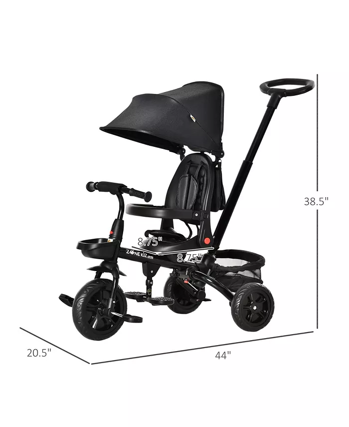 Qaba 4 in 1 Adjustable Baby Tricycle w  Removable Handle, Brake, Cover