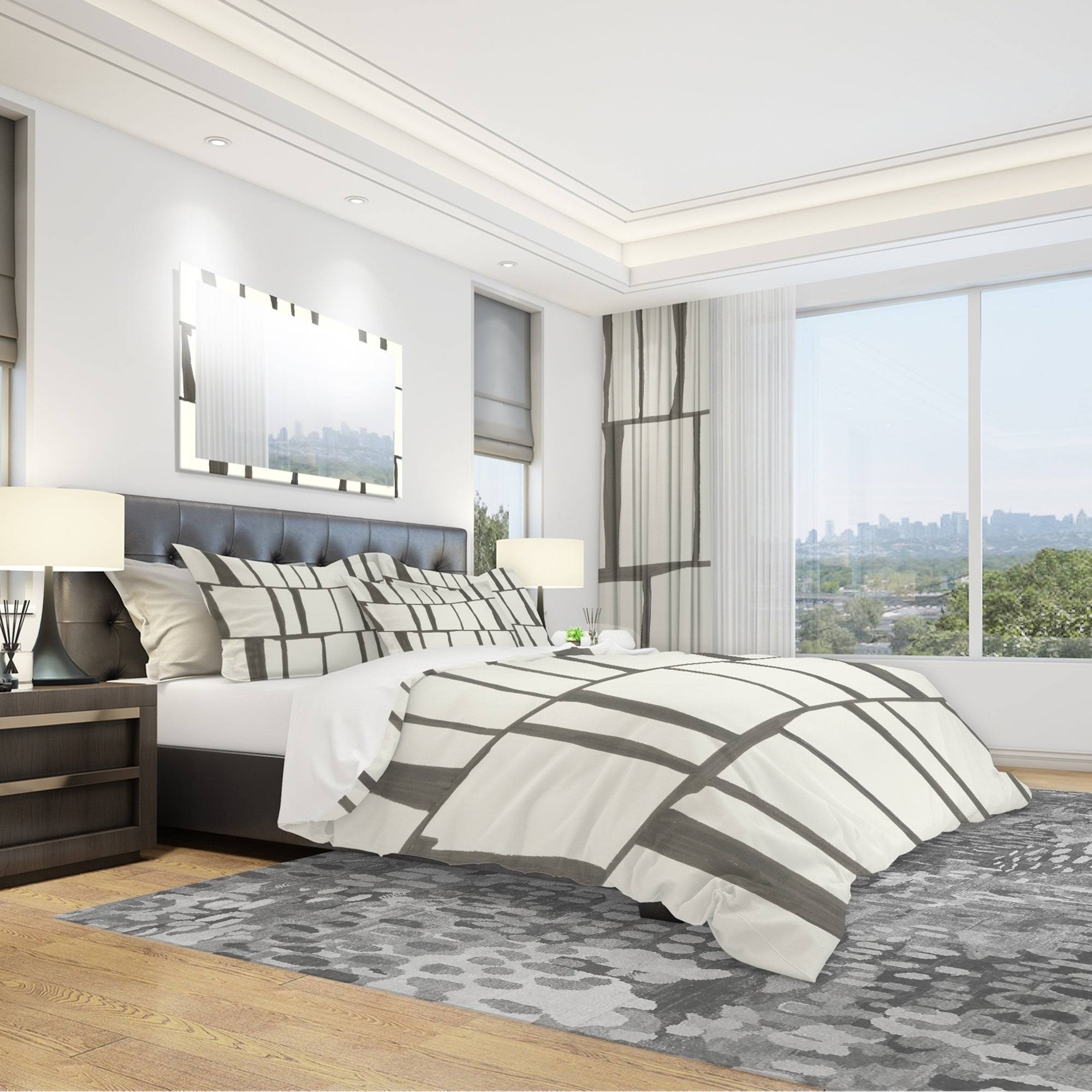 Designart &Minimalist Black and White I& Geometric Bedding Set - Duvet Cover u0026 Shams Full/Queen Cover +2 Shams (comforter No