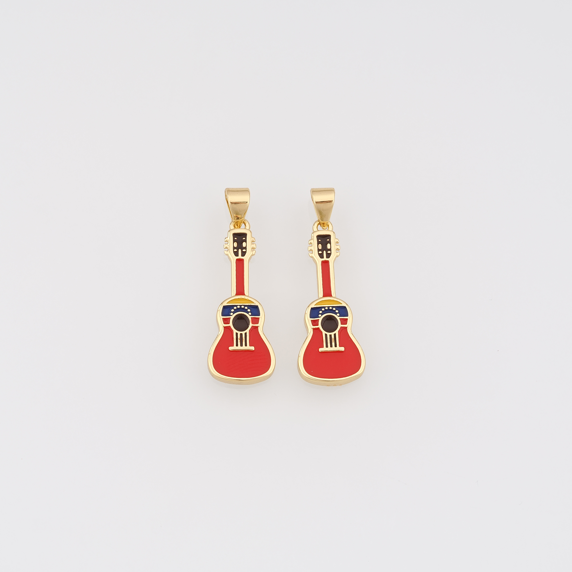 18K Gold Filled Violin Pendant,Enamel Musical Instrument Charm Earrings Necklace for DIY Jewelry Making Supply