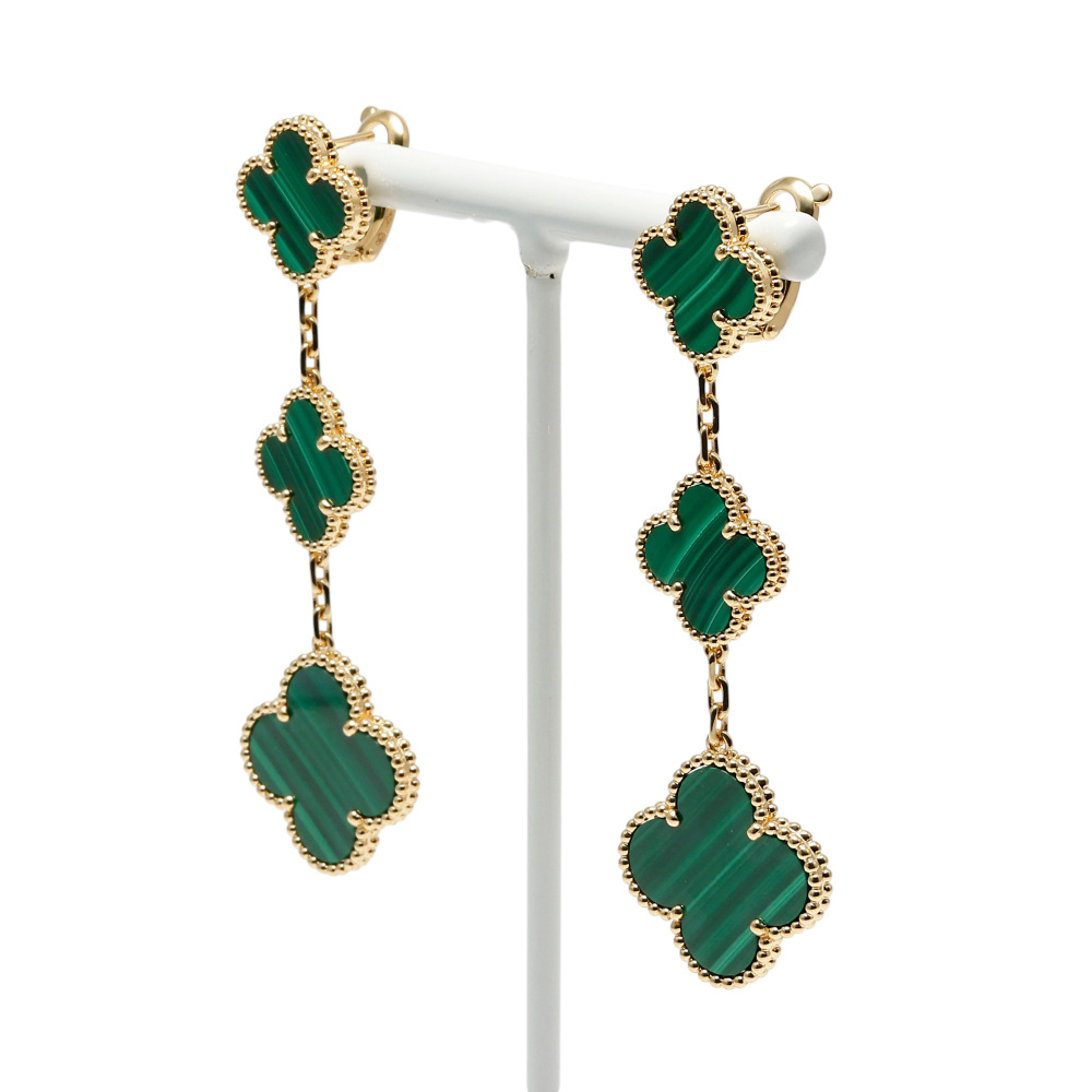 Van Cleef & Arpels Magic Alhambra 3 Motifs Earrings 18K Yellow Gold Malachite VCARO2AG00