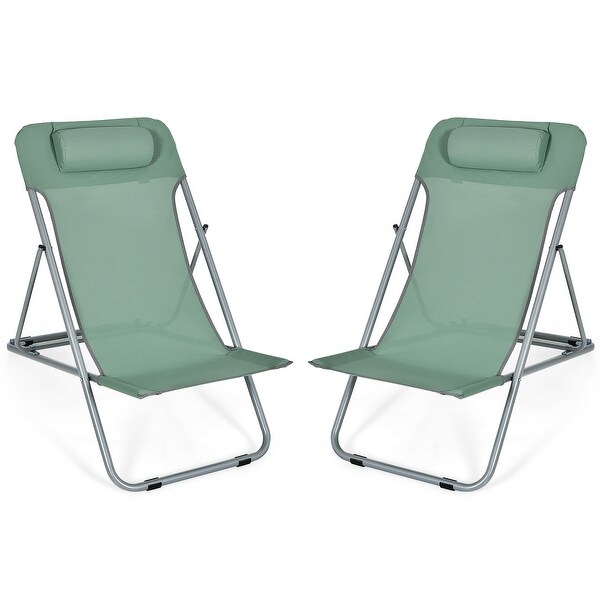 Costway Set of 2 Beach Chair Portable 3Position Lounge Chair w/