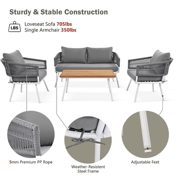4pcs Lounge Chair Sets Patio Conversation Set Accent Single Sofa