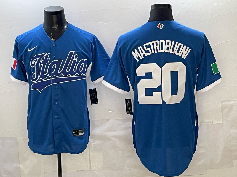 Men's Italy Baseball Pablo Mastrobuoni #20 Royal 2026 World Baseball Classic Stadium Jersey