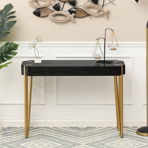 Luxenhome Black Wood And Gold Metal Console And Entry Table