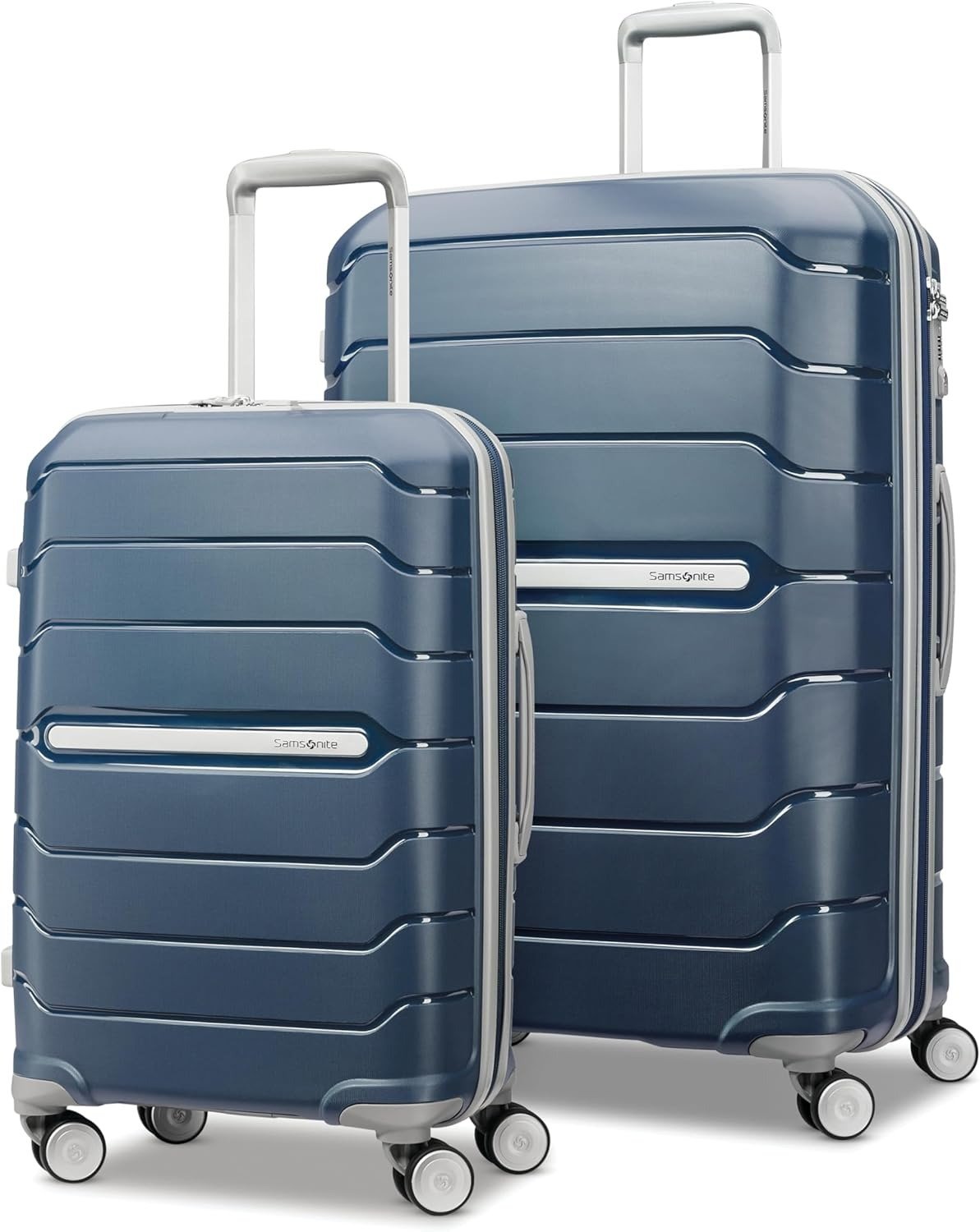 2-Piece Luggage Set – Carry-On & Large Checked Luggage with Dual Spinner Wheels – Durable Polypropylene Hardshell- Navy