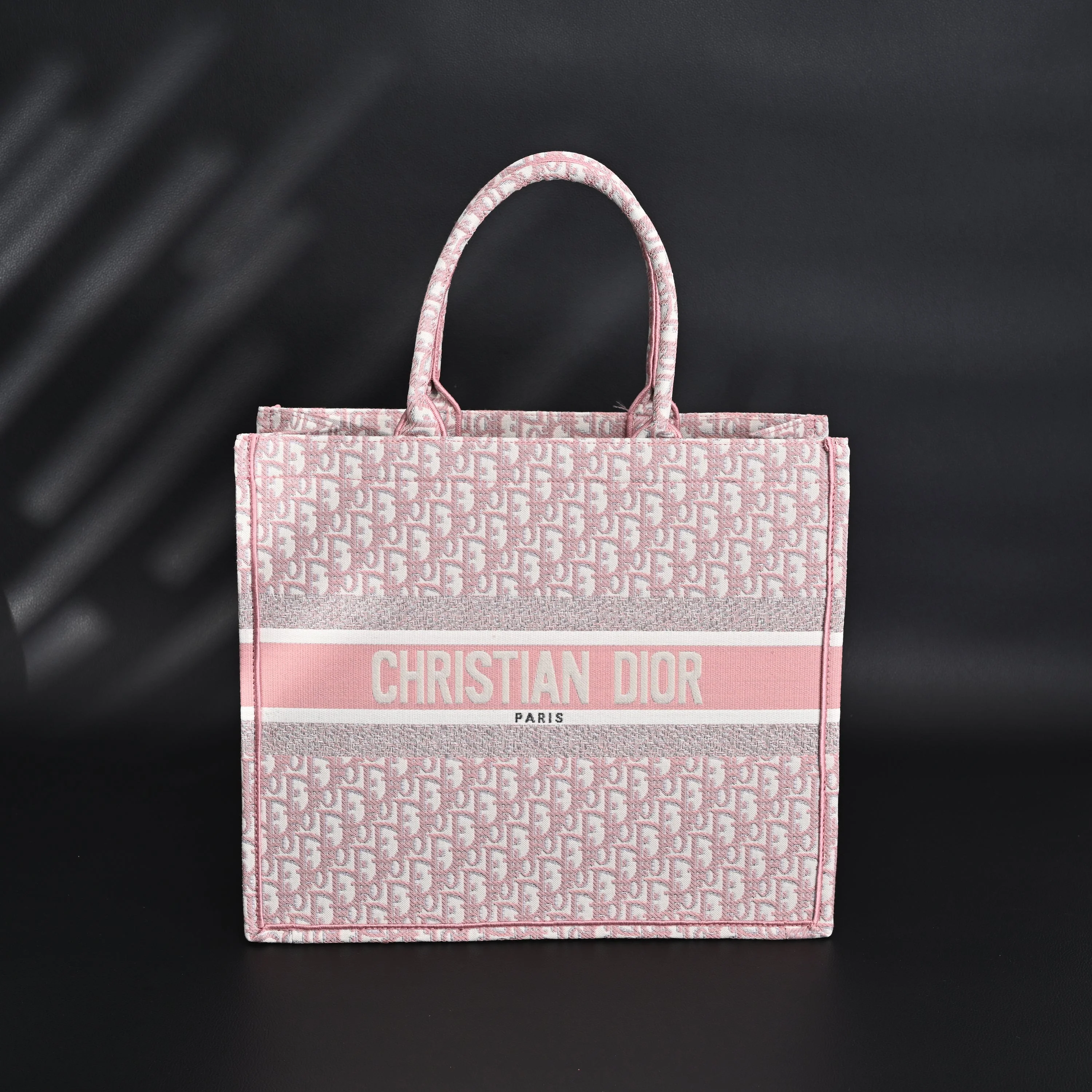Dior Book Tote Oblique Embroidered Canvas Bag – Large Pink