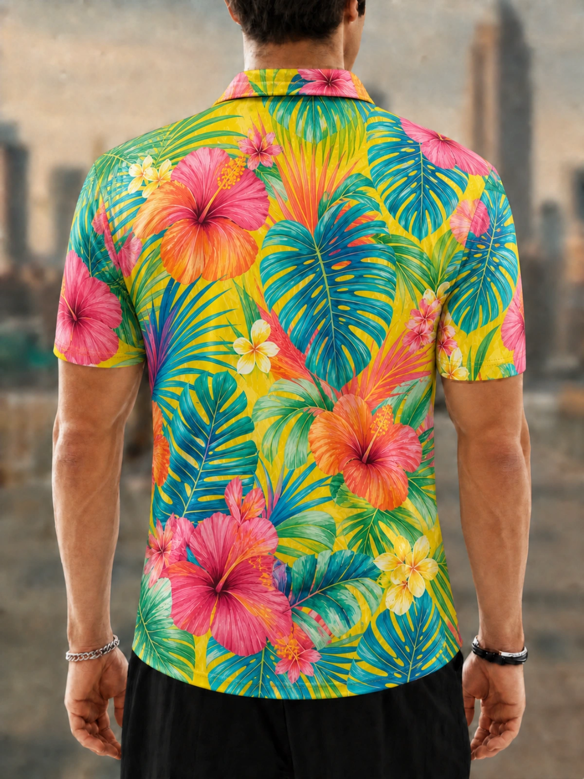 Men's Tropical Botanical Printed Golf Polo Shirt