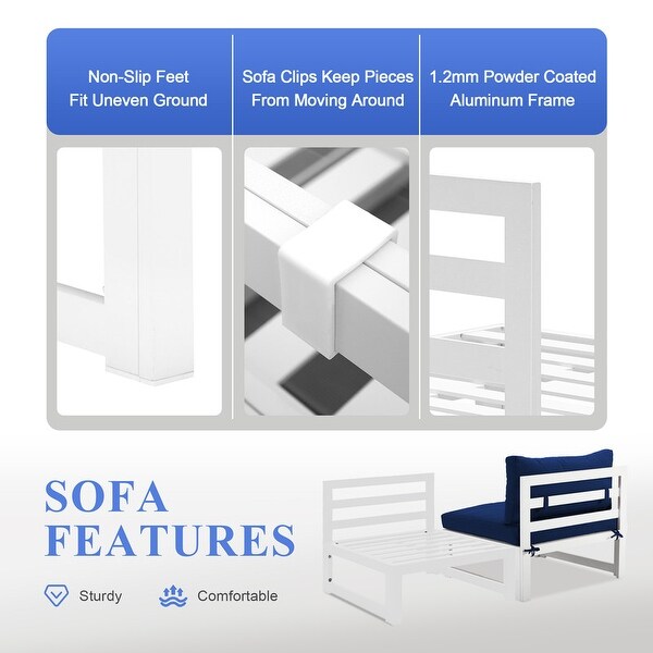 Nicesoul White Aluminum Modern Patio Furniture Sectional Sofa Set with Cushion
