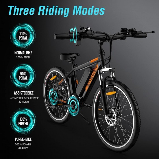 Electric Bike Adult Electric Mountain Bike 250W E-Bike 26” Electric Bicycle with Removable 36V 8Ah Battery, Professional 21 Speed Gear Electric Bicycle