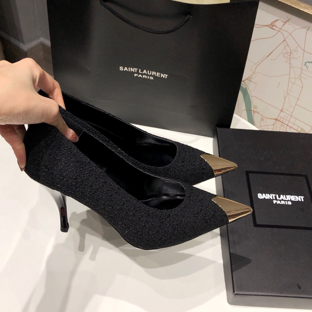 Saint Laurent Vesper Leather Trimmed Boucl? Pumps Black