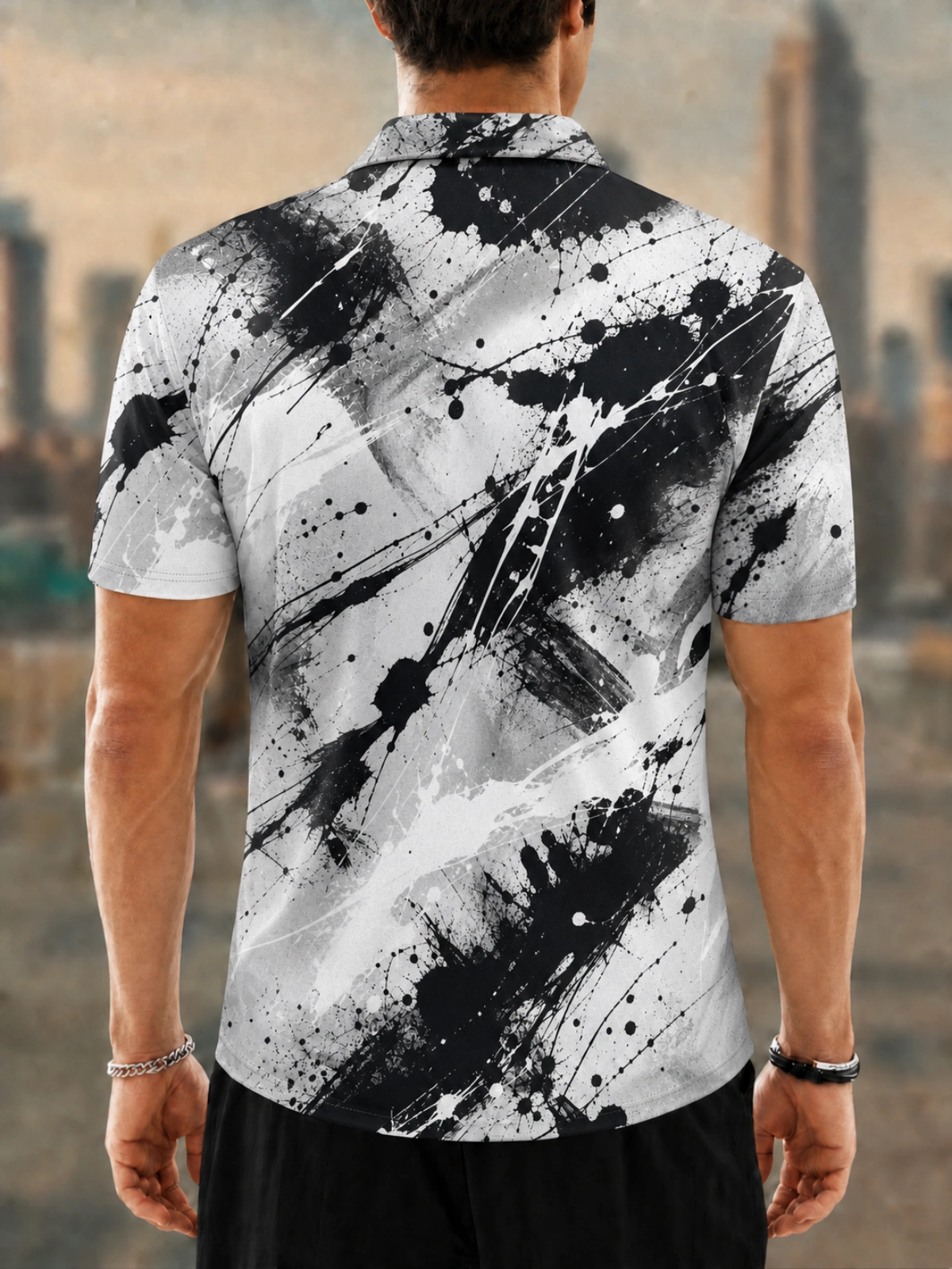 Moisture Wicking Golf Polo 3D Black Ink Splash Abstract Button Short Sleeve Golf Polo Shirt
