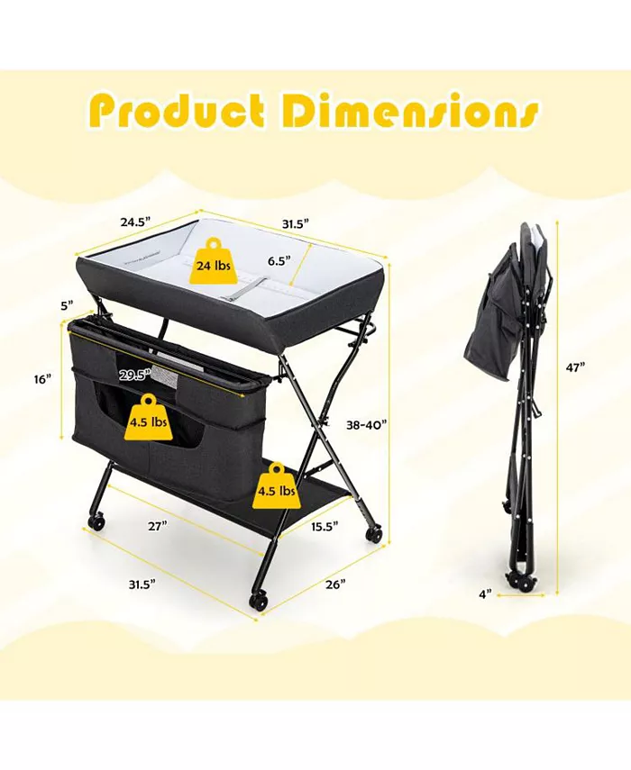 Slickblue Portable Adjustable Height Newborn Nursery Organizer with wheel