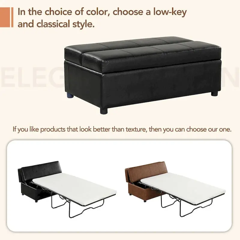 Twin-Fold Ottoman Sleeper Bed with Included Mattress – PU Leather Convertible Guest Sofa