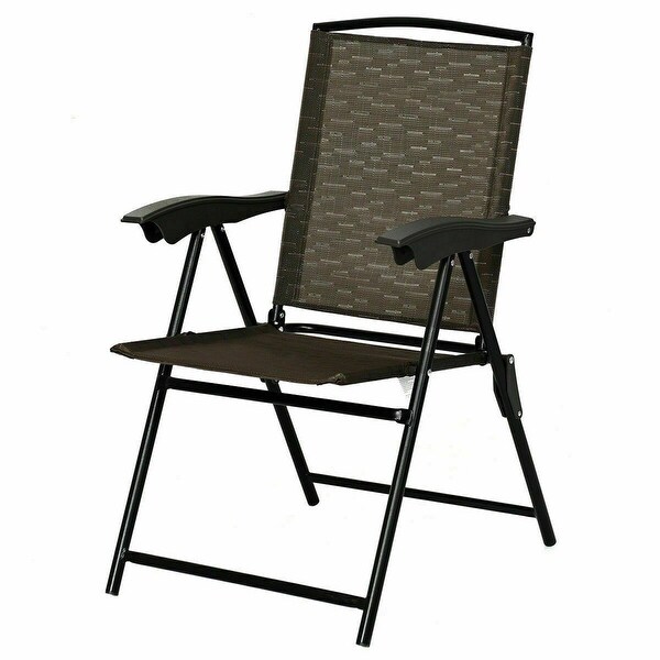 Gymax 2PCS Folding Sling Chairs Steel Armrest Patio Camping
