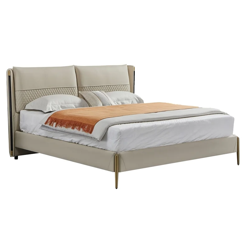 American Eagle Furniture Genuine Leather & Metal Cal King Bed in Cream