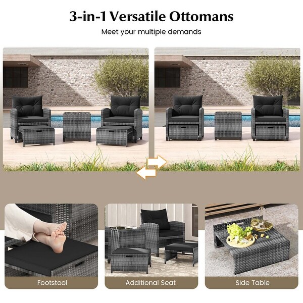 Costway 5 Piece Patio Rattan Furniture with 2 Ottomans and Tempered