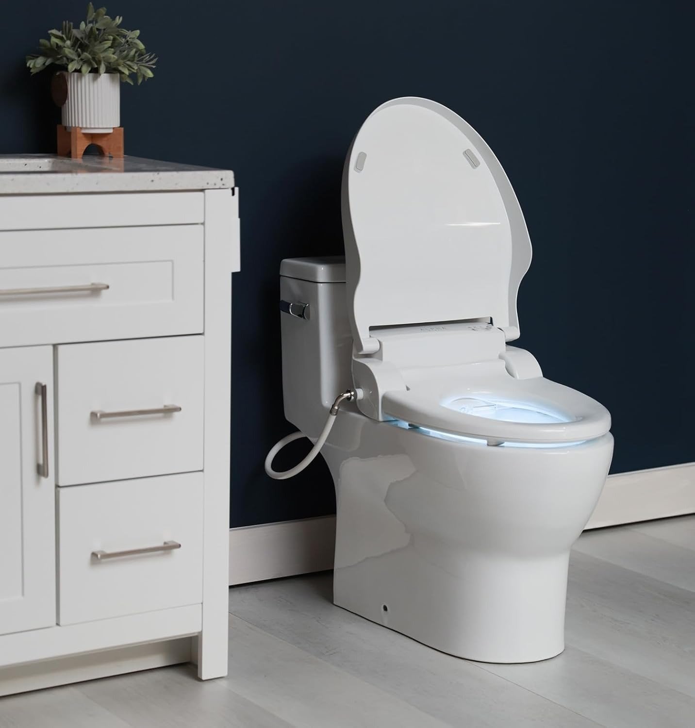 Elongated Electric Bidet Toilet Seat with Endless Warm Water, LED Nightlight & Wireless Remote