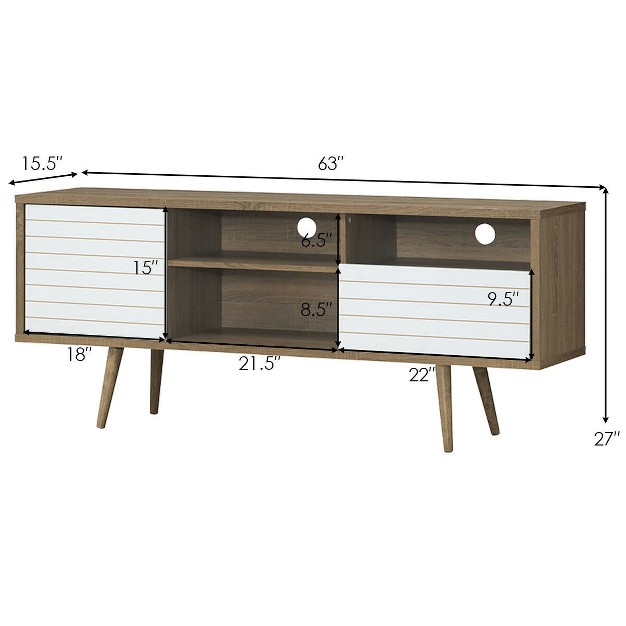 Costway Modern Tv Stand console Cabinet 3 Shelves Storage Drawer Splayed Leg Wood white