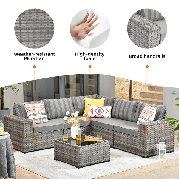 OVIOS Patio Wicker Furniture Wide Arm 6piece Set with Table