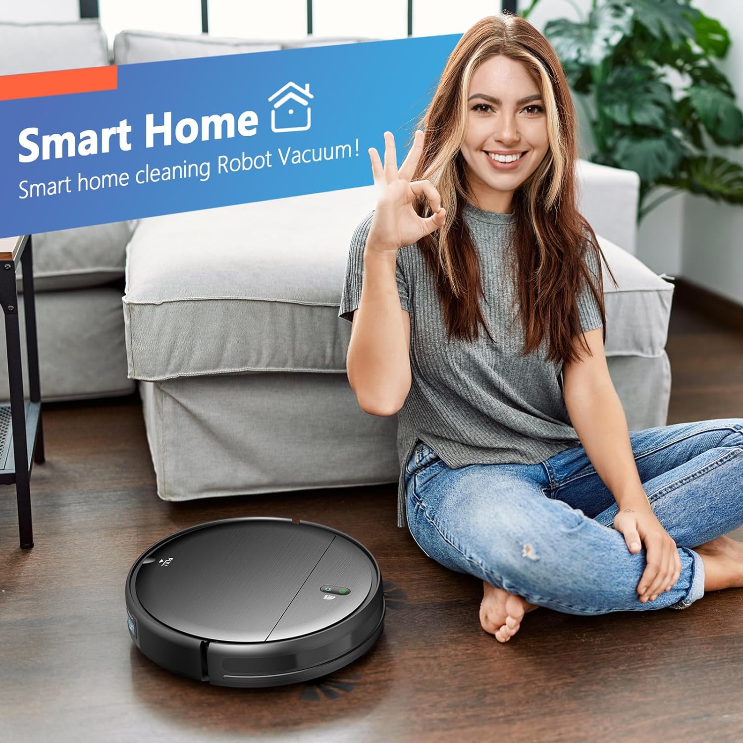 Robot Vacuum and Mop Combo,Robotic Vacuum Cleaner with Schedule, 2 in 1 Mopping Robot Vacuum with Watertank and Dustbin, Self-Charging, Slim, Ideal for Hard Floor, Pet Hair, Carpet