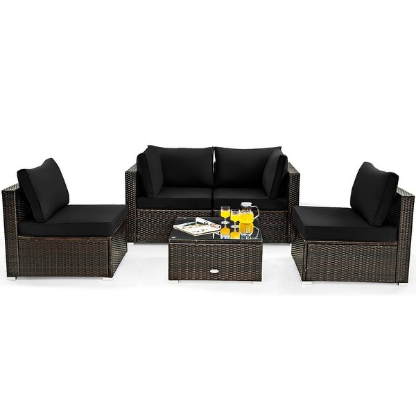 Costway 5PCS Patio Rattan Furniture Set Cushioned Sofa and Chair Coffee