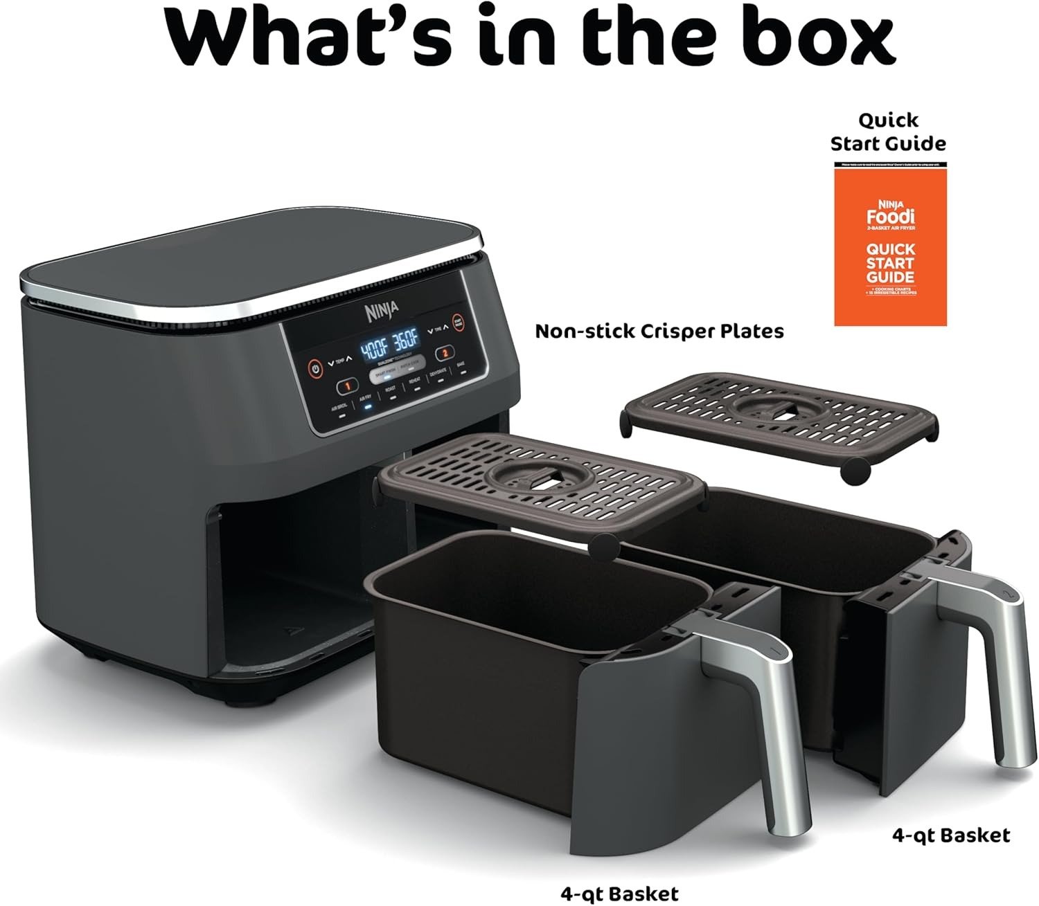 8QT 6-in-1 Dual Basket Air Fryer, Independent Zones, Smart Finish & Match Cook