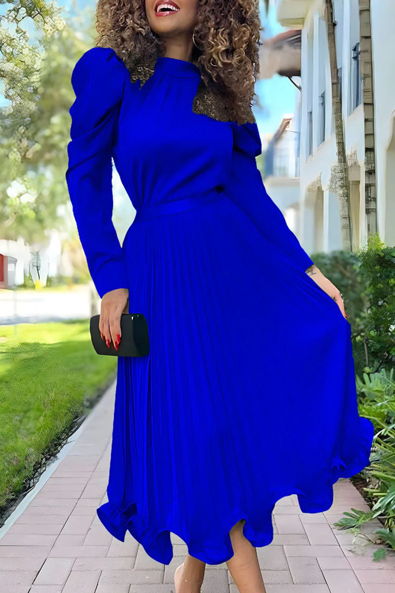 Mock Neck Patchwork Midi DressClistos