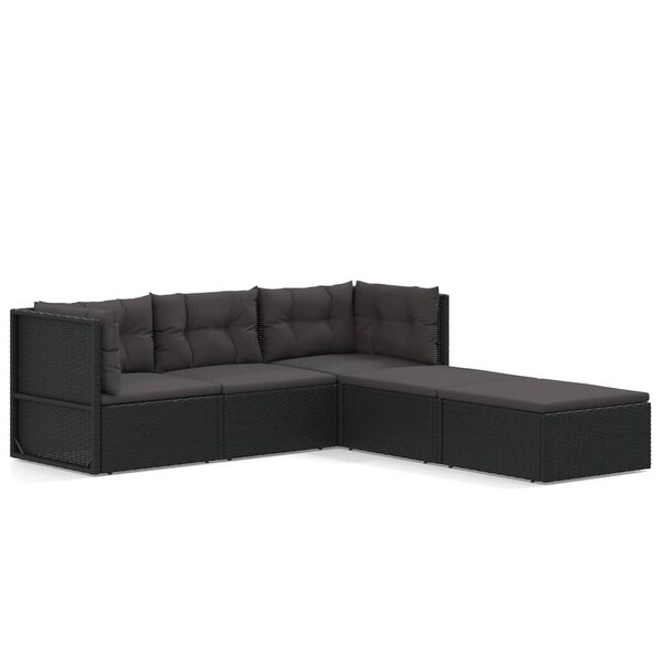 vidaXL 5 Piece Patio Lounge Set with Cushions Black Poly Rattan