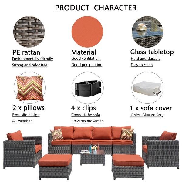 OVIOS Patio Furniture Deep Seat Wicker 9piece Set
