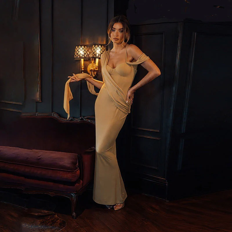 Corset Detail One Shoulder Maxi DressClistos