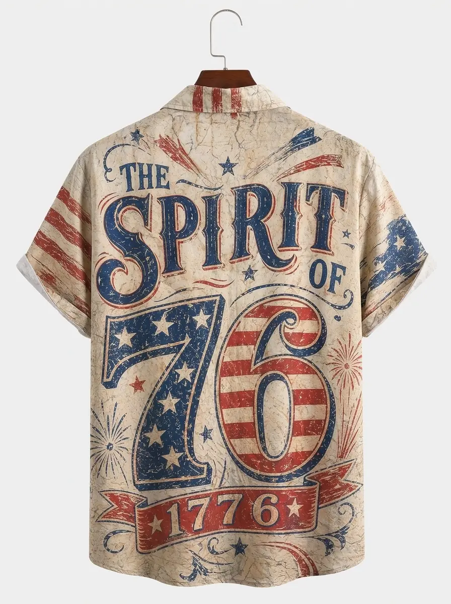 Men's printed shirts, The Spirit of 76 Vintage 1776 Patriotic Aloha Shirt