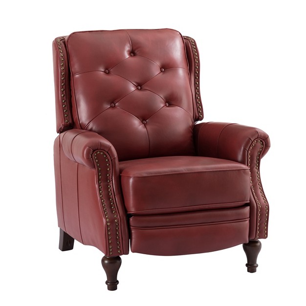 Melantho Genuine Leather Manual Recliner With Nailhead Trims Karat Home