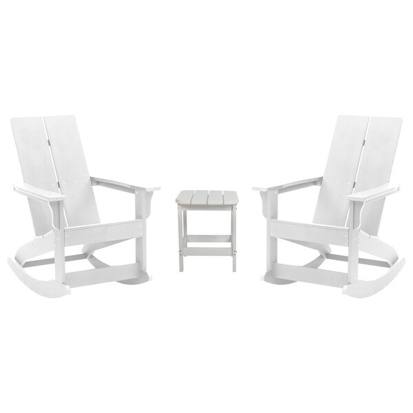 2 Modern Dual Slat Poly Resin Adirondack Rocking Chairs with Side Table