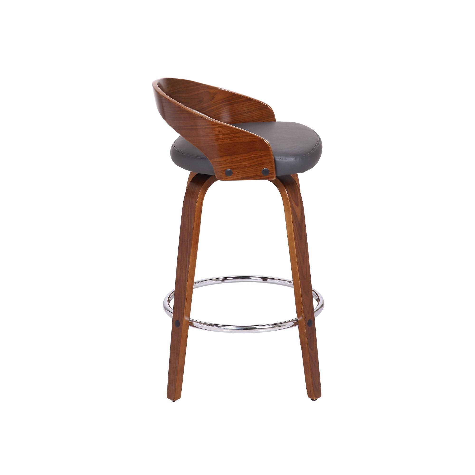 Armen Living Sonia 26x22 Counter Height Barstool in Walnut Wood Finish with Gray Faux Leather
