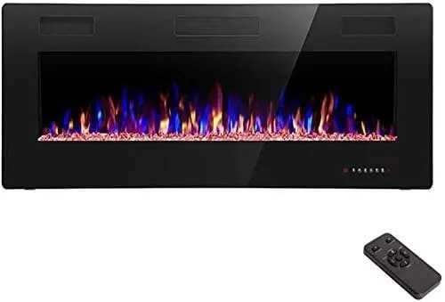 R.W. FLAME 60″ Recessed Electric Fireplace – Wall-Mounted Low-Noise Heater with Touch Screen, Flame Customization & Remote Timer