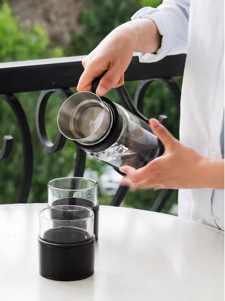 DC219 (Set) - H Deco Series Set of 1 Jug and 2 Cups/With Tea Filter! Saddle Leather Dual-color Cold Water Jug Large Capacity Tea Pot