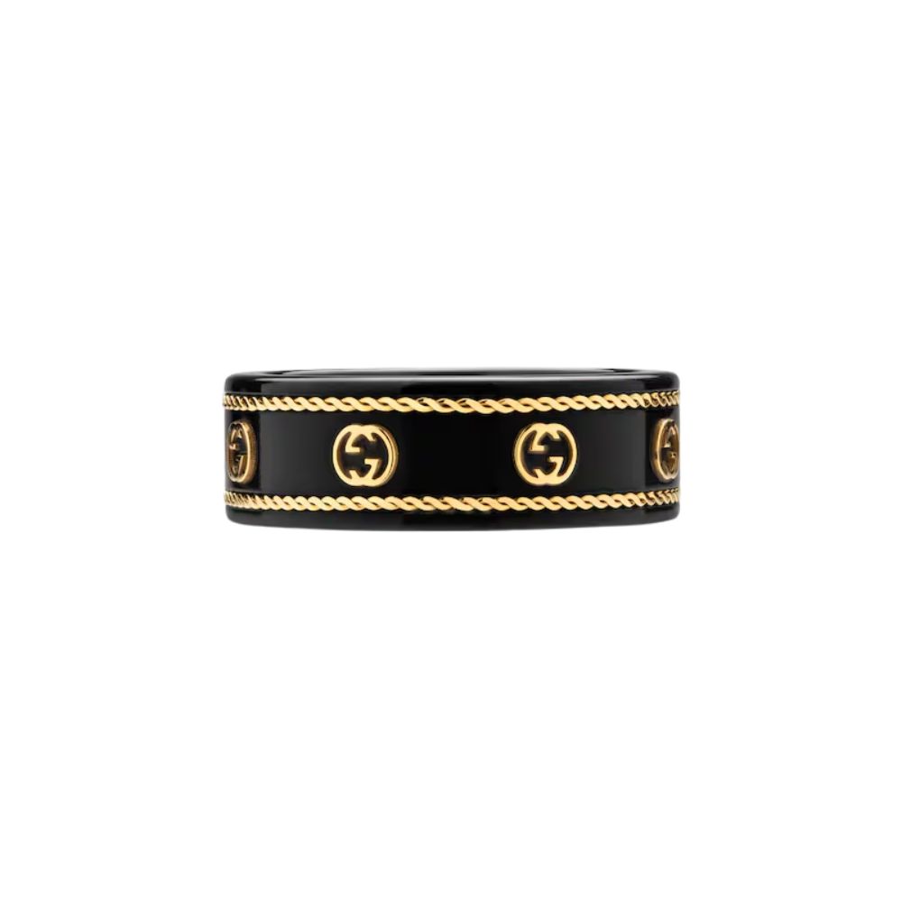 Gucci Icon Ring With Yellow Gold Interlocking G Black