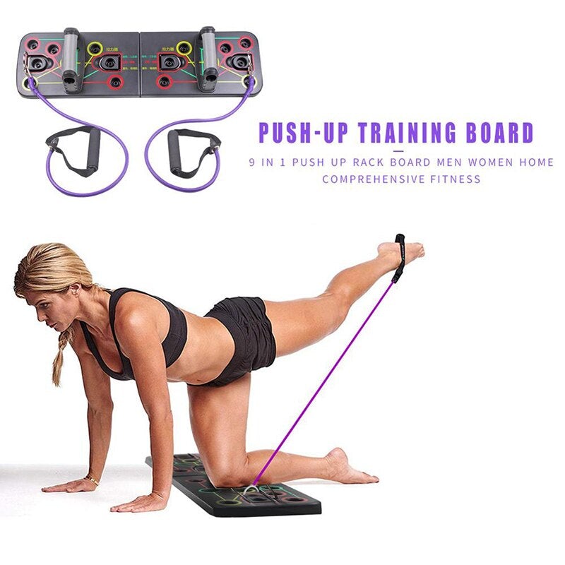 9 in 1 Push Ups Stands Rack Board with Latex Resistance Bands
